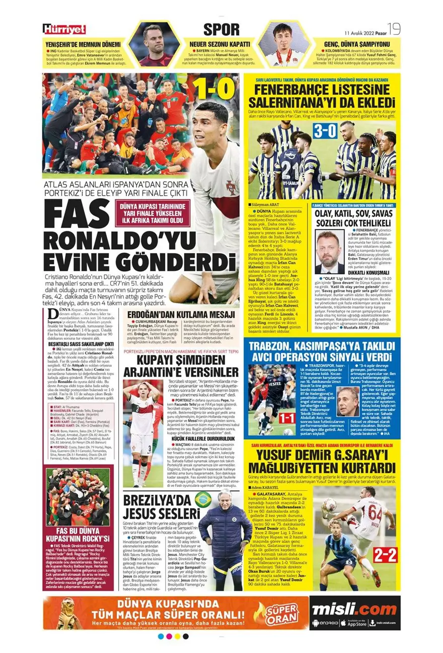 Günün spor manşetleri (11 Aralık 2022) 31