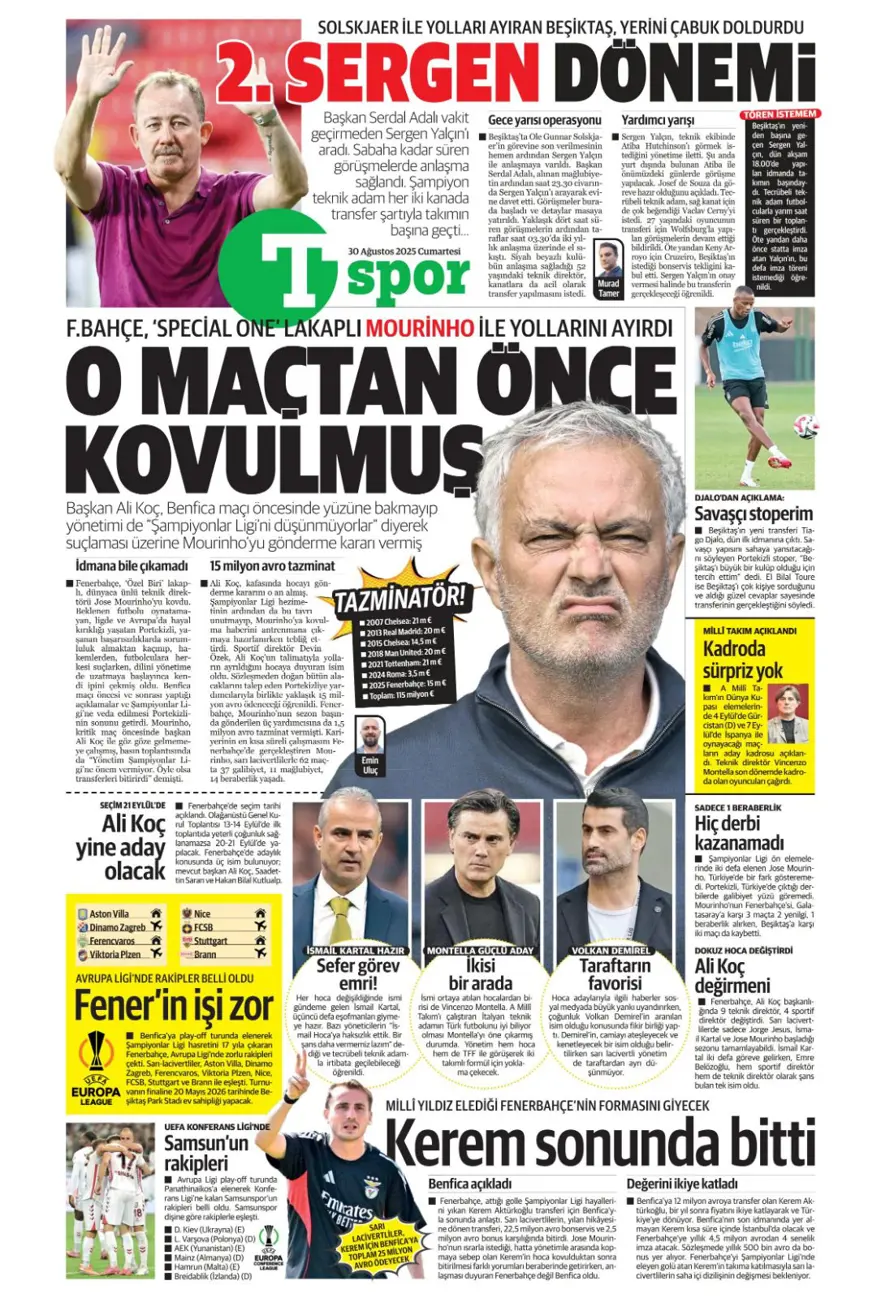 "Beklenen son" (30 Ağustos spor manşetleri) 20