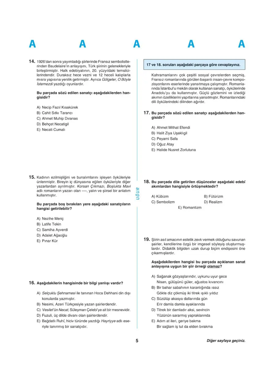 Uğur Okulları YKS - AYT deneme sınavı 4 Uğur Okulları YKS - AYT deneme sınavı 4