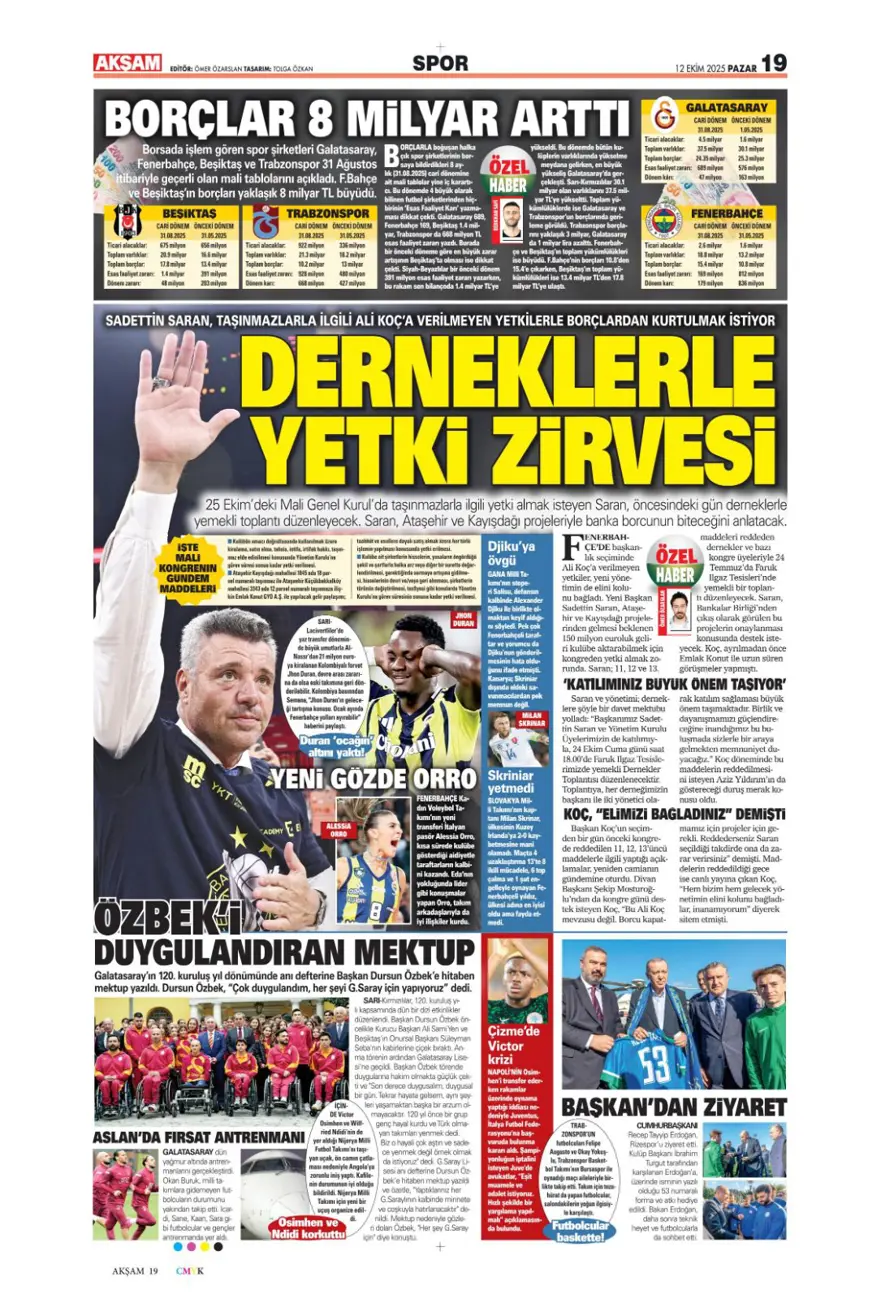 "Sofya'da tarihi zafer" (12 Ekim 2025 spor manşetleri) 2