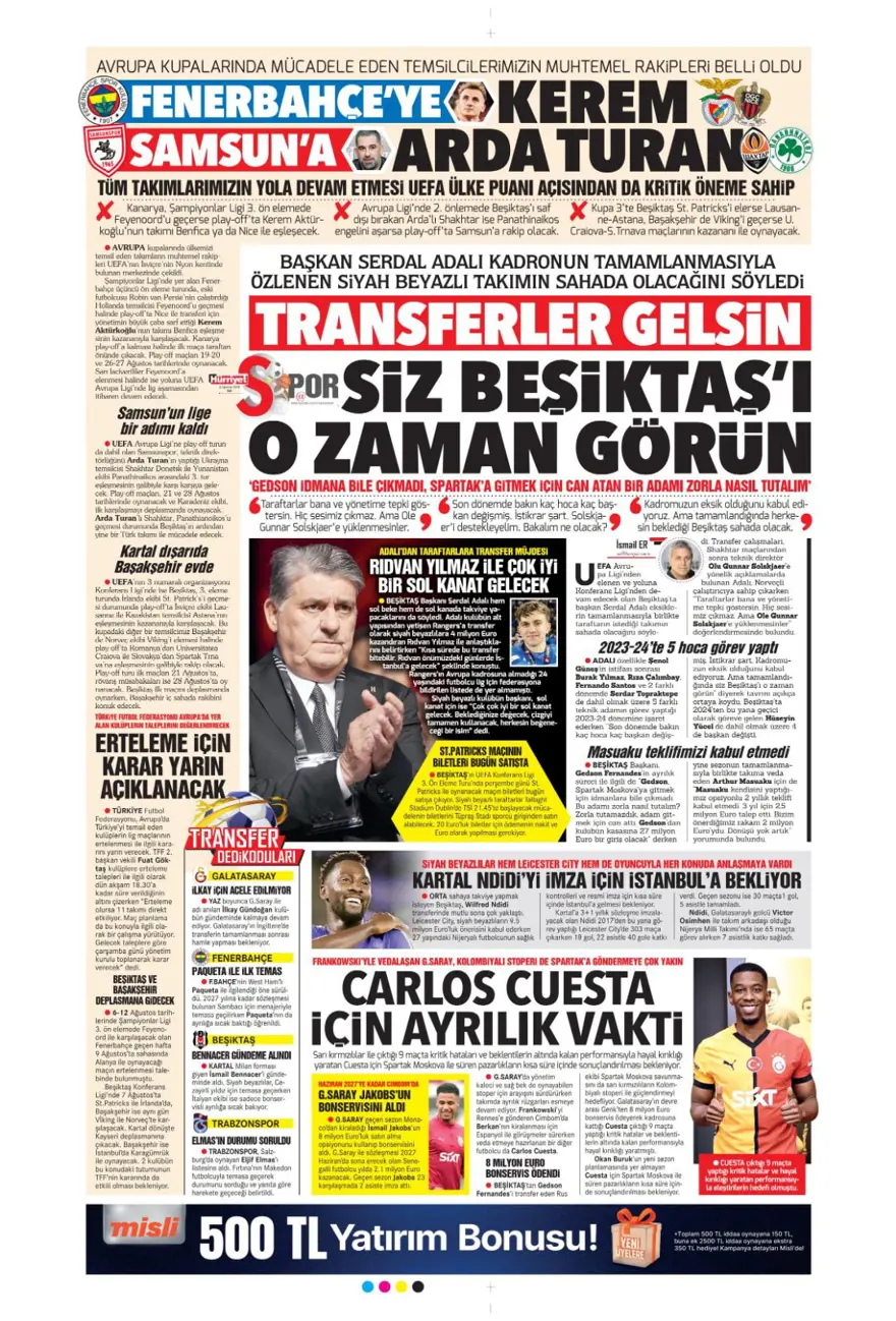 "Mou'nun prensi Kerem" (5 Ağustos spor manşetleri) 9 "Mou'nun prensi Kerem" (5 Ağustos spor manşetleri) 9