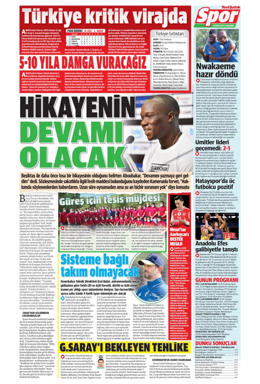 Günün spor manşetleri (14 Ekim 2020) 18