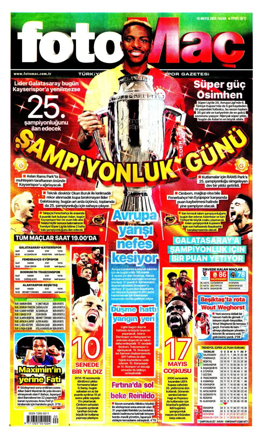 "Devler Ligi hediyesi Silva" (18 Mayıs 2025 spor manşetleri) 5 "Devler Ligi hediyesi Silva" (18 Mayıs 2025 spor manşetleri) 5