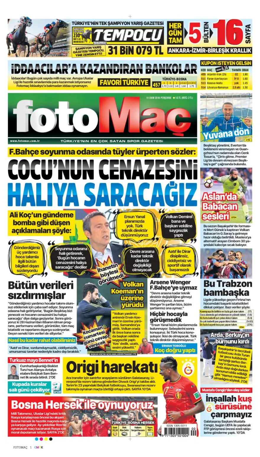 Günün spor manşetleri (11 Ekim 2018) 6