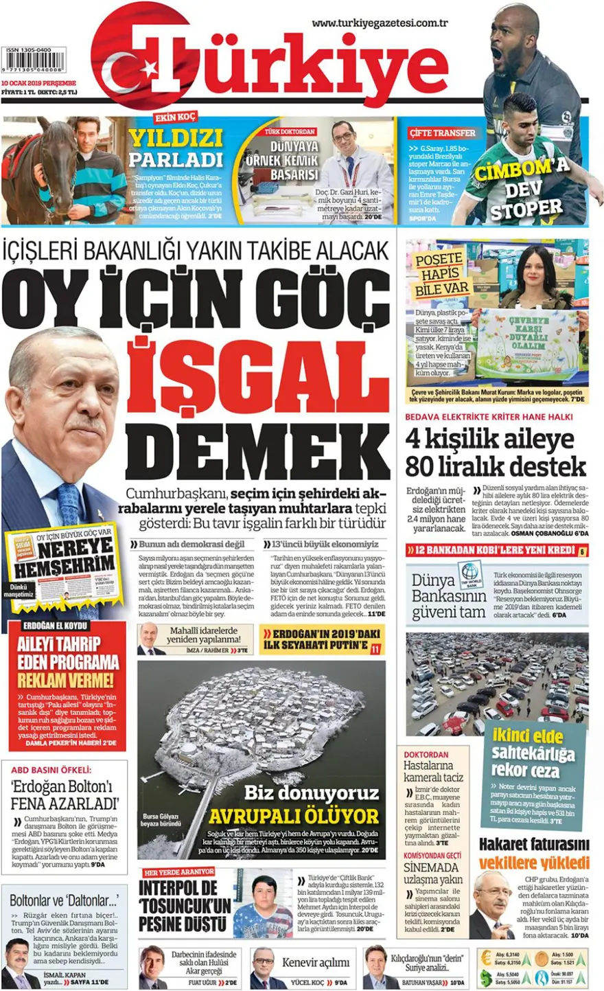 Günün gazete manşetleri - 10 Ocak 2019 1