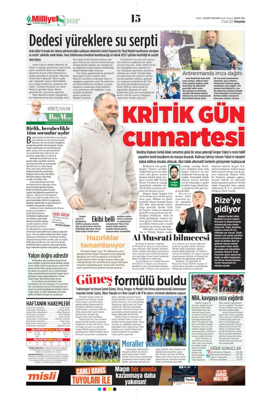"Galatasaray'da Sane bombası" (2 Ocak 2025 spor manşetleri) 12