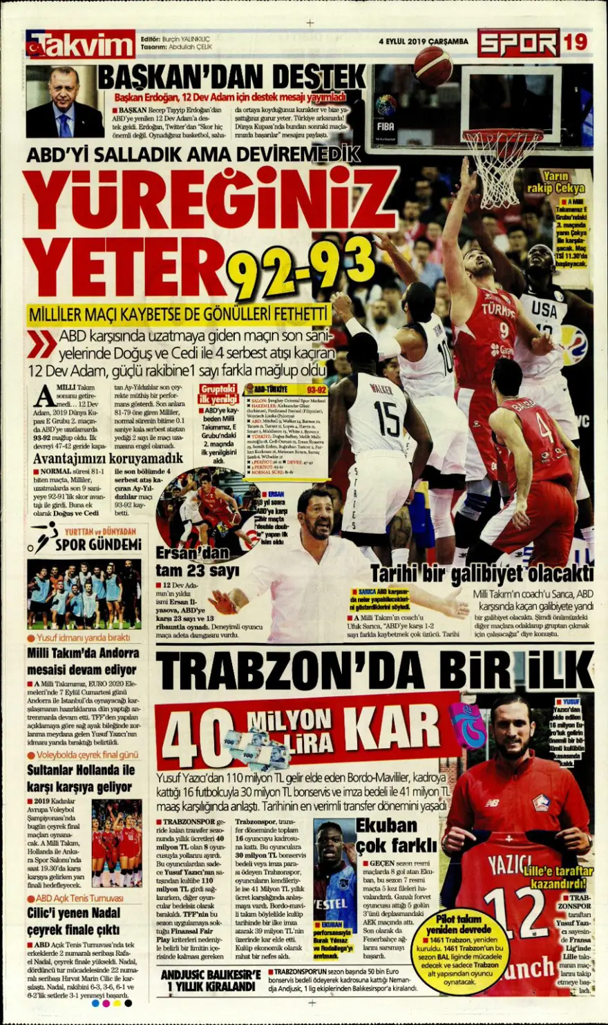 Günün spor manşetleri (04 Eylül 2019) 20