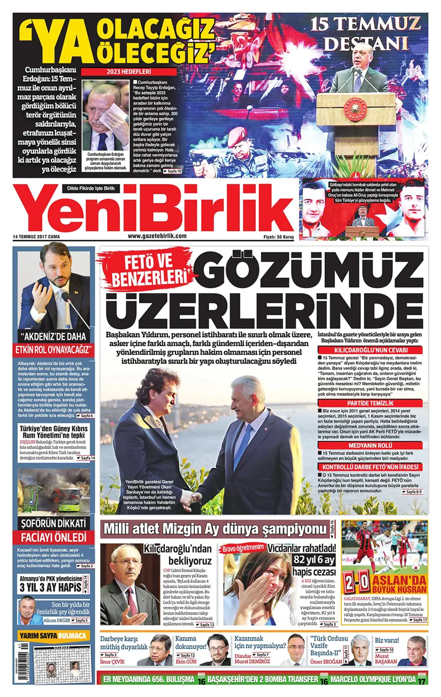 Günün gazete manşetleri - 14 Temmuz 2017 16