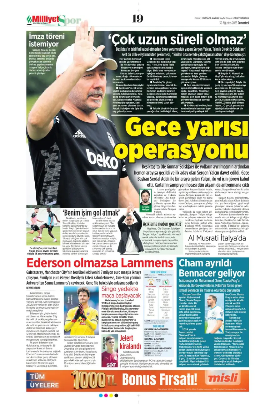 "Beklenen son" (30 Ağustos spor manşetleri) 10
