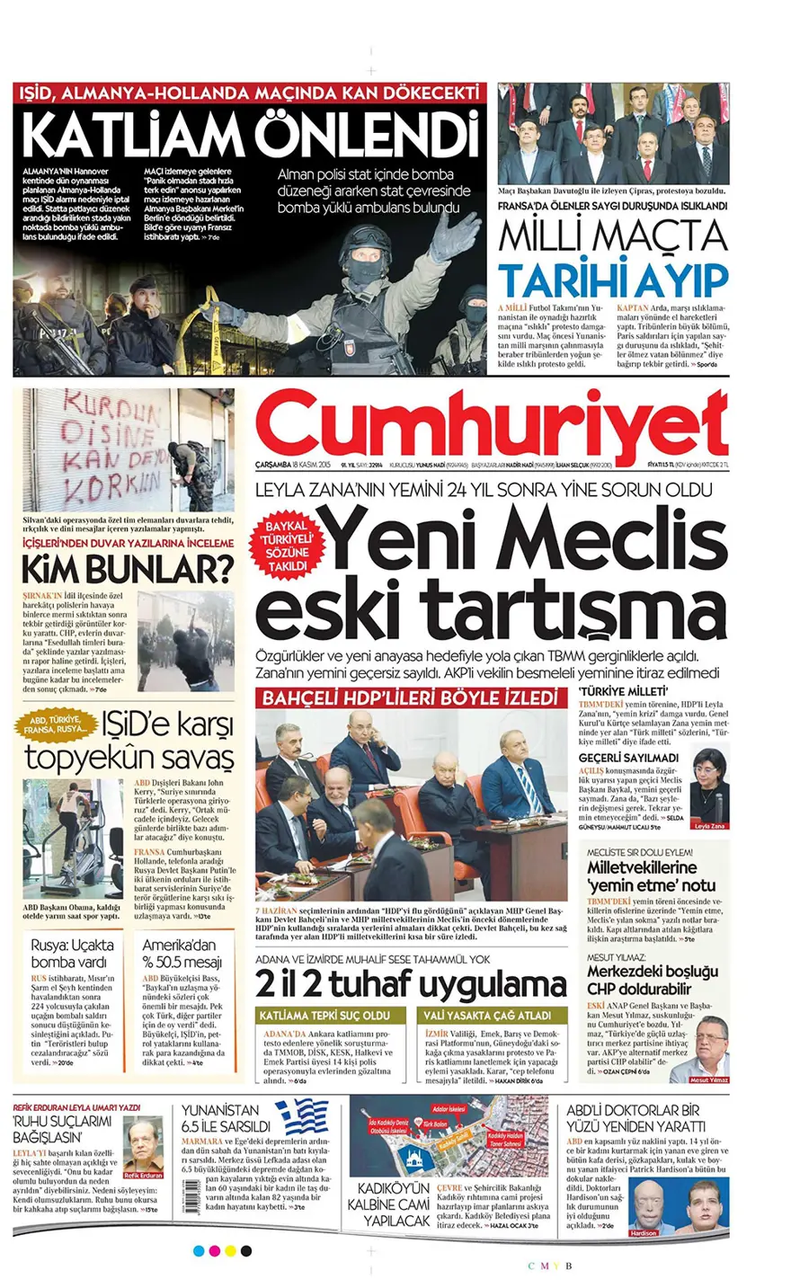 Günün gazete manşetleri - 18 Kasım 2015 12