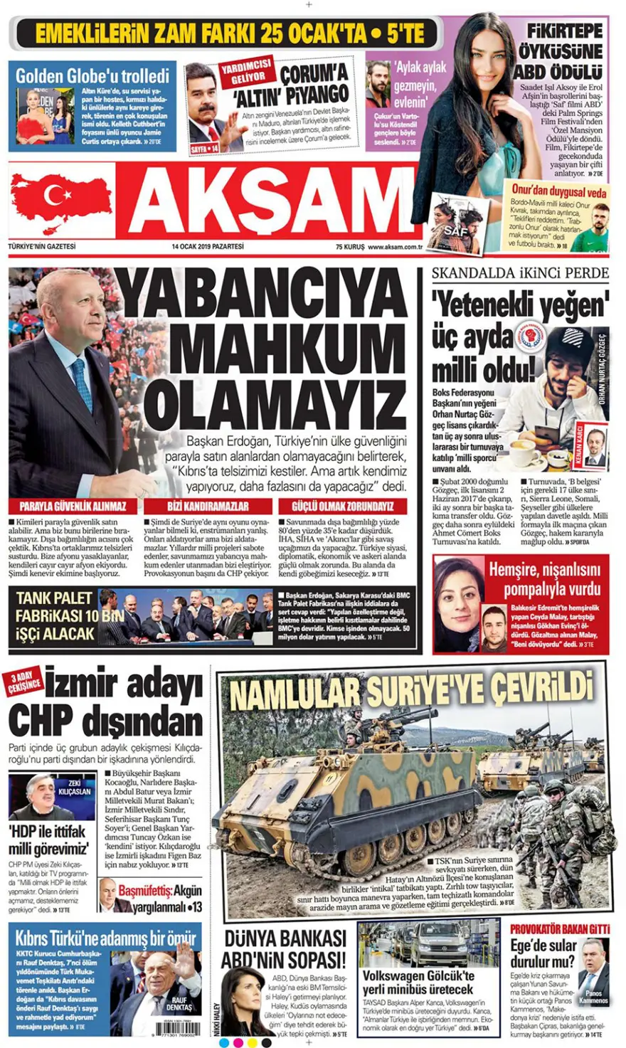 Günün gazete manşetleri - 14 Ocak 2019 8