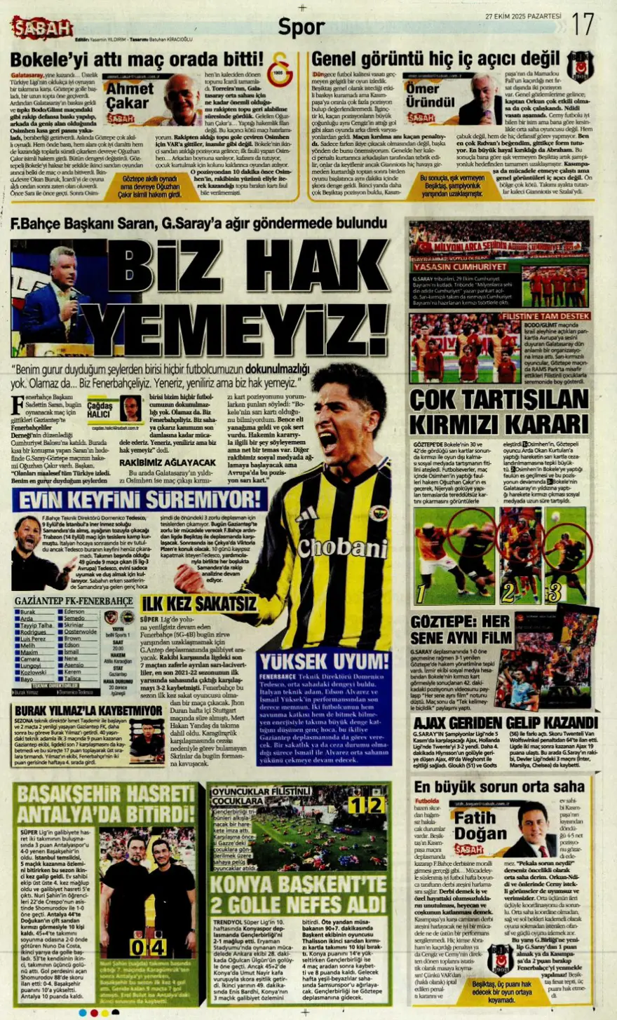 "Kartal'ı bitiren 25 saniye" (27 Ekim 2025 spor manşetleri) 16