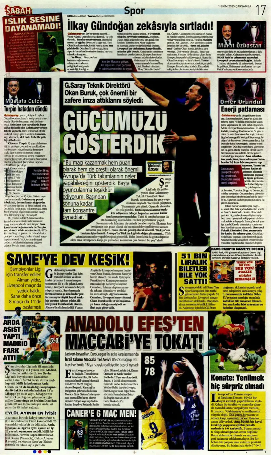 "Adı Aslan, işi destan" (1 Ekim 2025 spor manşetleri) 26
