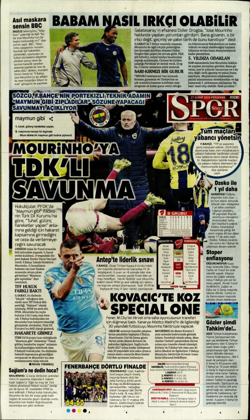 "Derbinin ardından gözler kupada" (27 Şubat 2025 spor manşetleri) 11