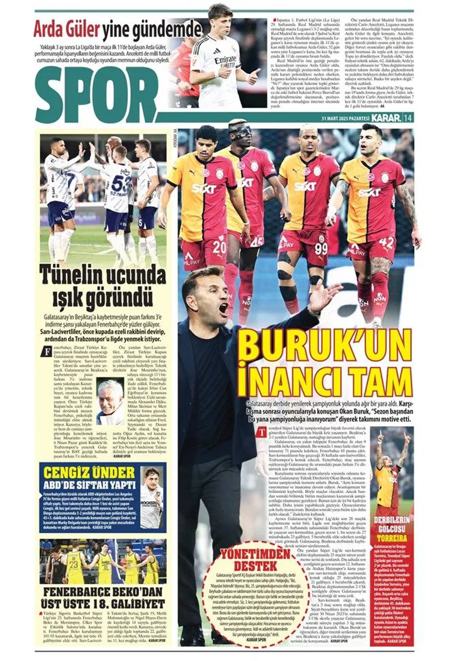 "Aslan'da büyük yemin" (31 Mart 2025 spor manşetleri) 15