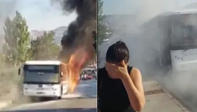 İzmir’de belediye otobüsü alev alev yandı