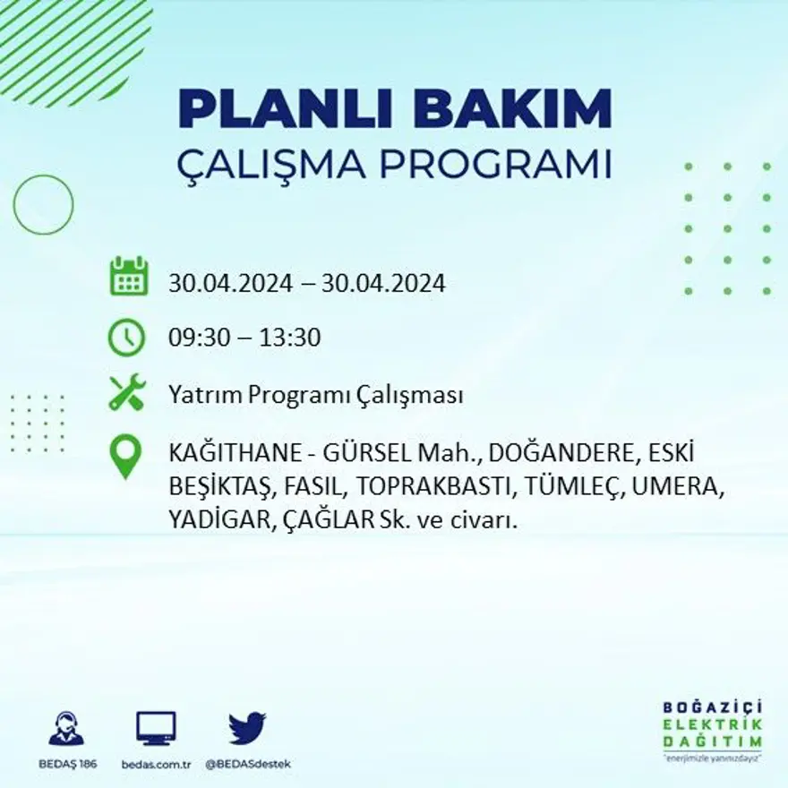 İstanbul'un 23 ilçesinde elektrik kesintisi: Elektrikler ne zaman gelecek? (30 Nisan tarihli BEDAŞ kesinti programı) 54