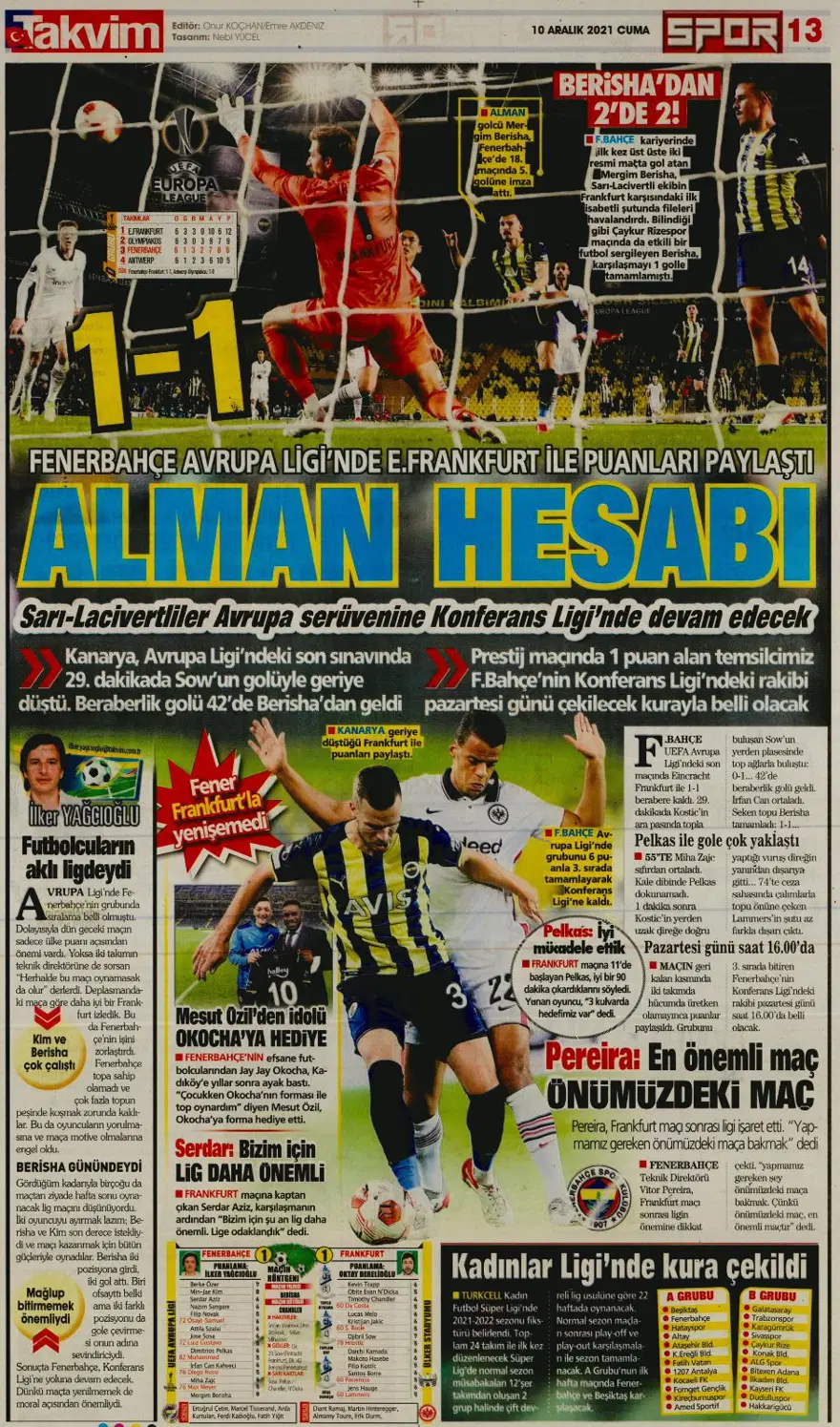 Günün spor manşetleri (10 Aralık 2021) 12
