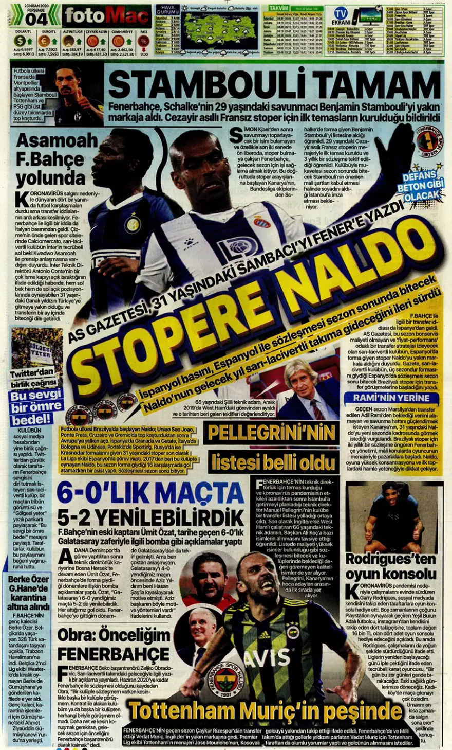 Günün spor manşetleri (23 Nisan 2020) 6