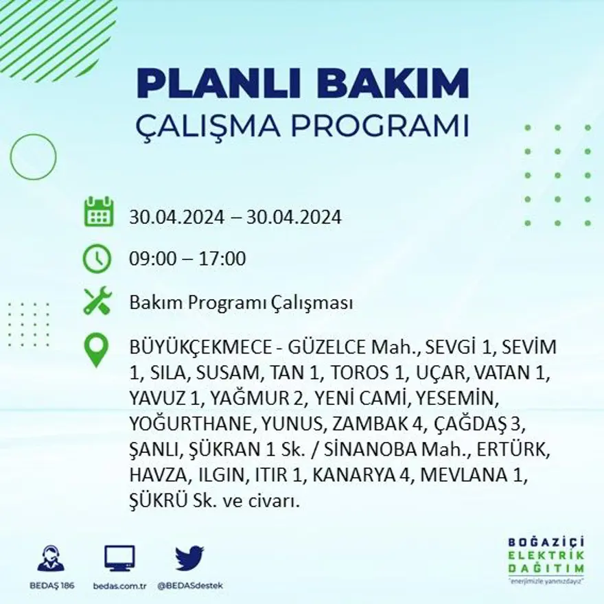 İstanbul'un 23 ilçesinde elektrik kesintisi: Elektrikler ne zaman gelecek? (30 Nisan tarihli BEDAŞ kesinti programı) 27