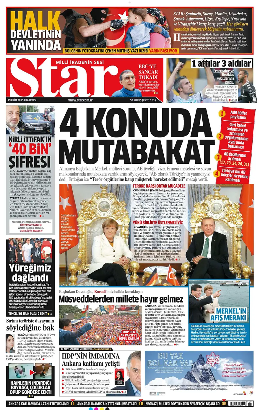 Günün gazete manşetleri - 19 Ekim 2015 12