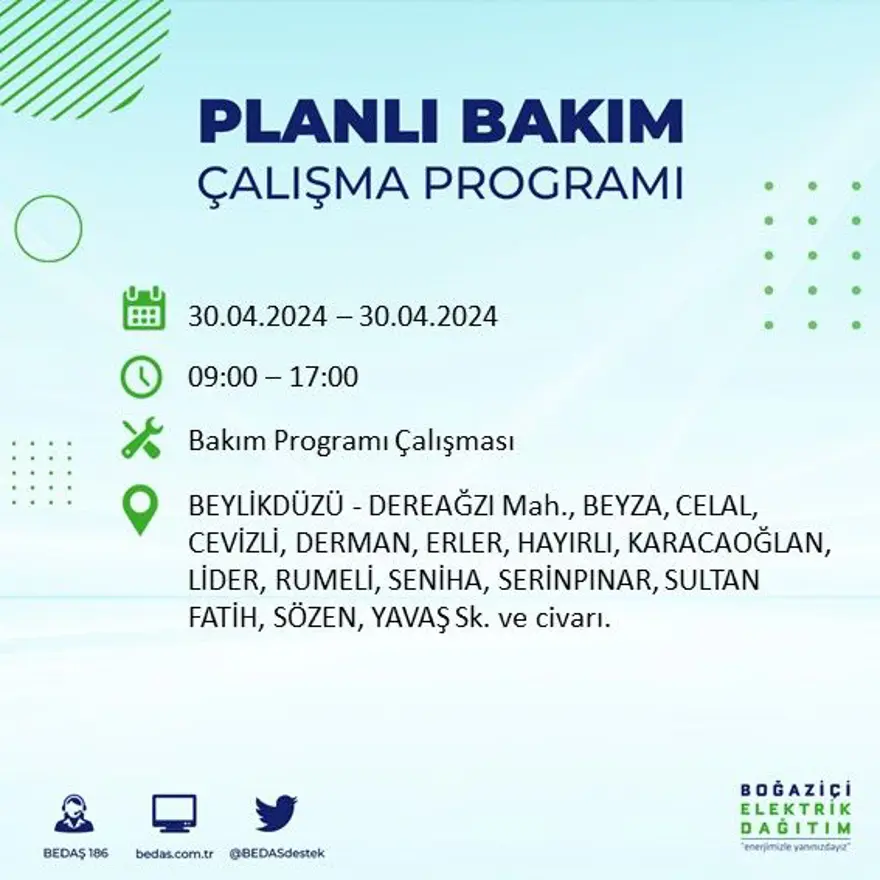 İstanbul'un 23 ilçesinde elektrik kesintisi: Elektrikler ne zaman gelecek? (30 Nisan tarihli BEDAŞ kesinti programı) 23