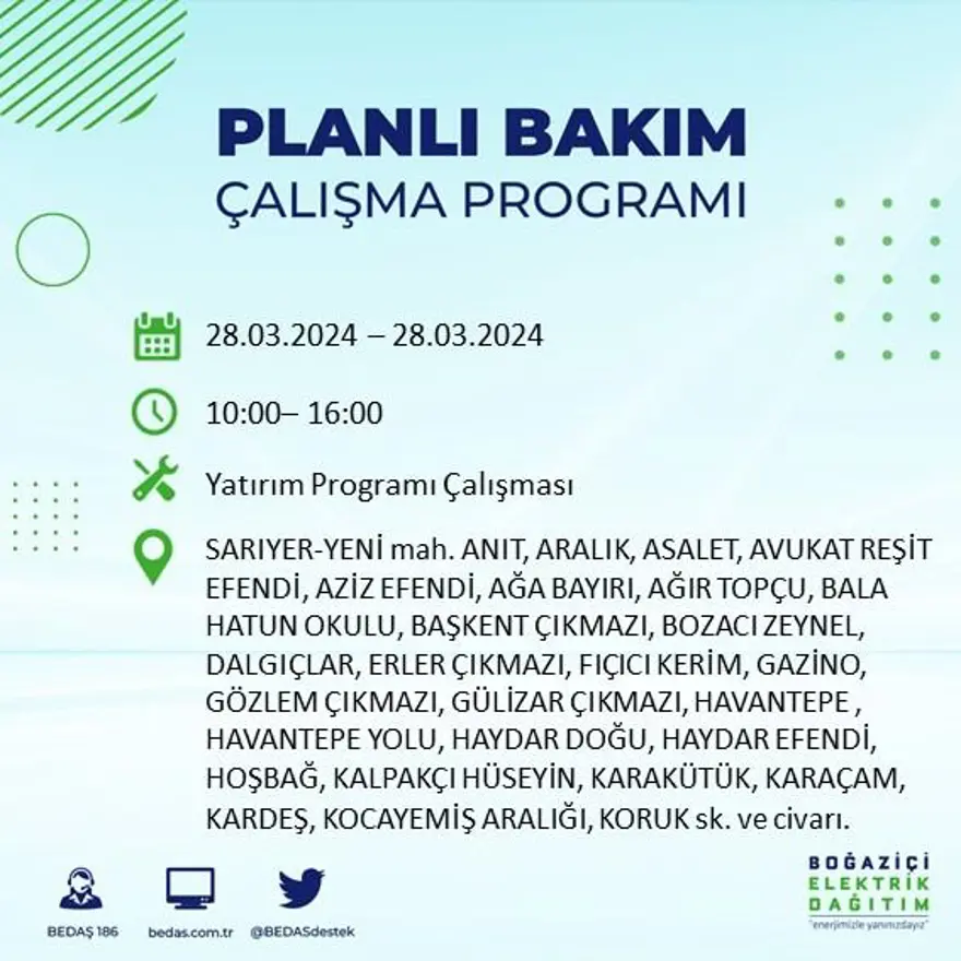 İstanbul'un 19 ilçesinde elektrik kesintisi: Elektrikler ne zaman gelecek? (28 Mart tarihli BEDAŞ kesinti programı) 48
