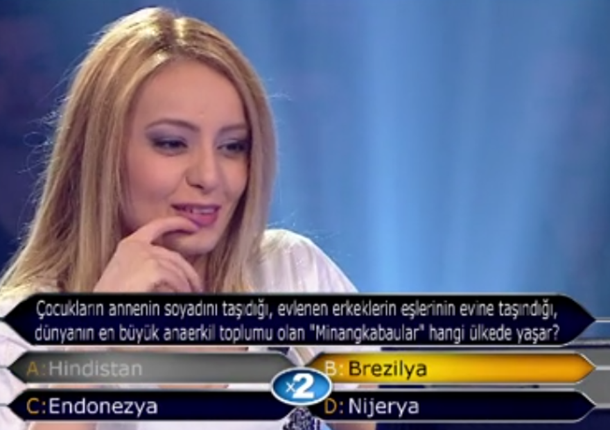 Kim Milyoner Olmak İster'e damga vuran soru: Minangkabaular hangi ülkede yaşar 4