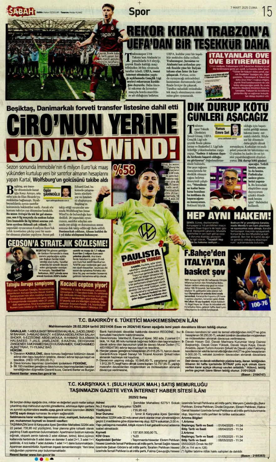 "Turu zora soktu" (7 Mart 2025 spor manşetleri) 6