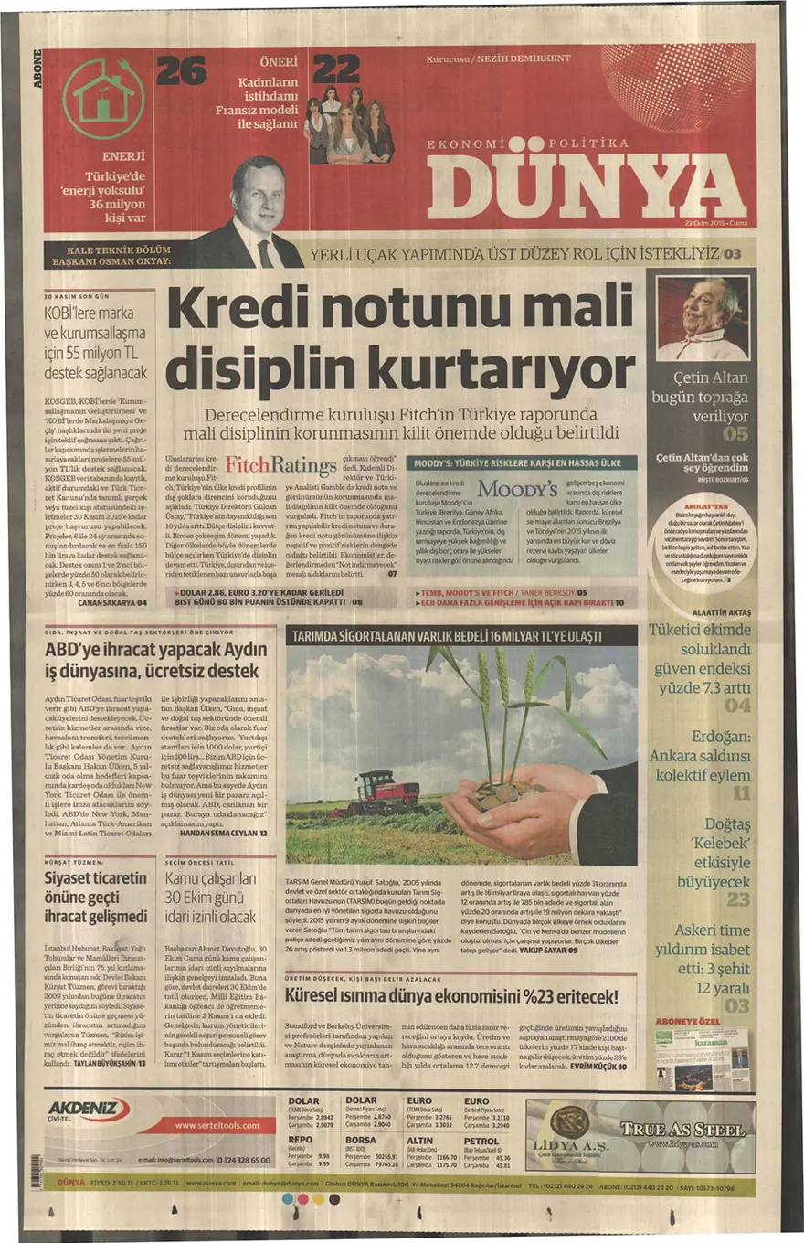Günün gazete manşetleri - 23 Ekim 2015 19