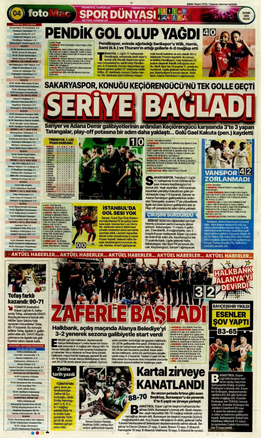 "Dörtlüleri yaktı, Aslan'ı bekliyor" (26 Ekim 2025 spor manşetleri) 6