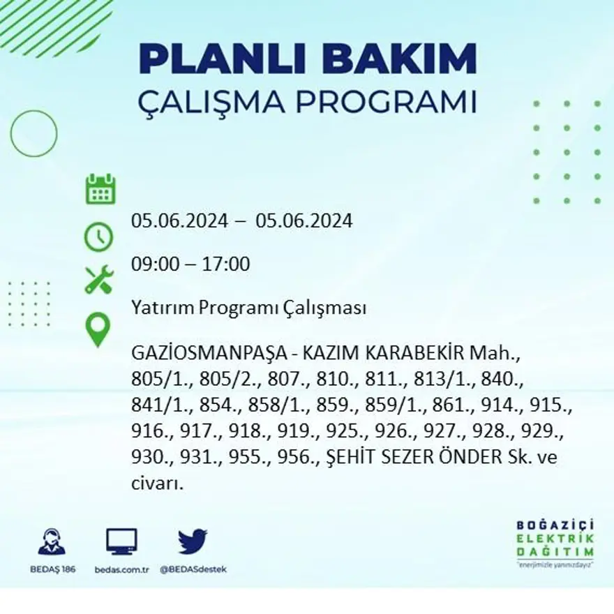 İstanbul'un 19 ilçesinde elektrik kesintisi: Elektrikler ne zaman gelecek? (5 Haziran BEDAŞ kesinti programı) 44 İstanbul'un 19 ilçesinde elektrik kesintisi: Elektrikler ne zaman gelecek? (5 Haziran BEDAŞ kesinti programı) 44