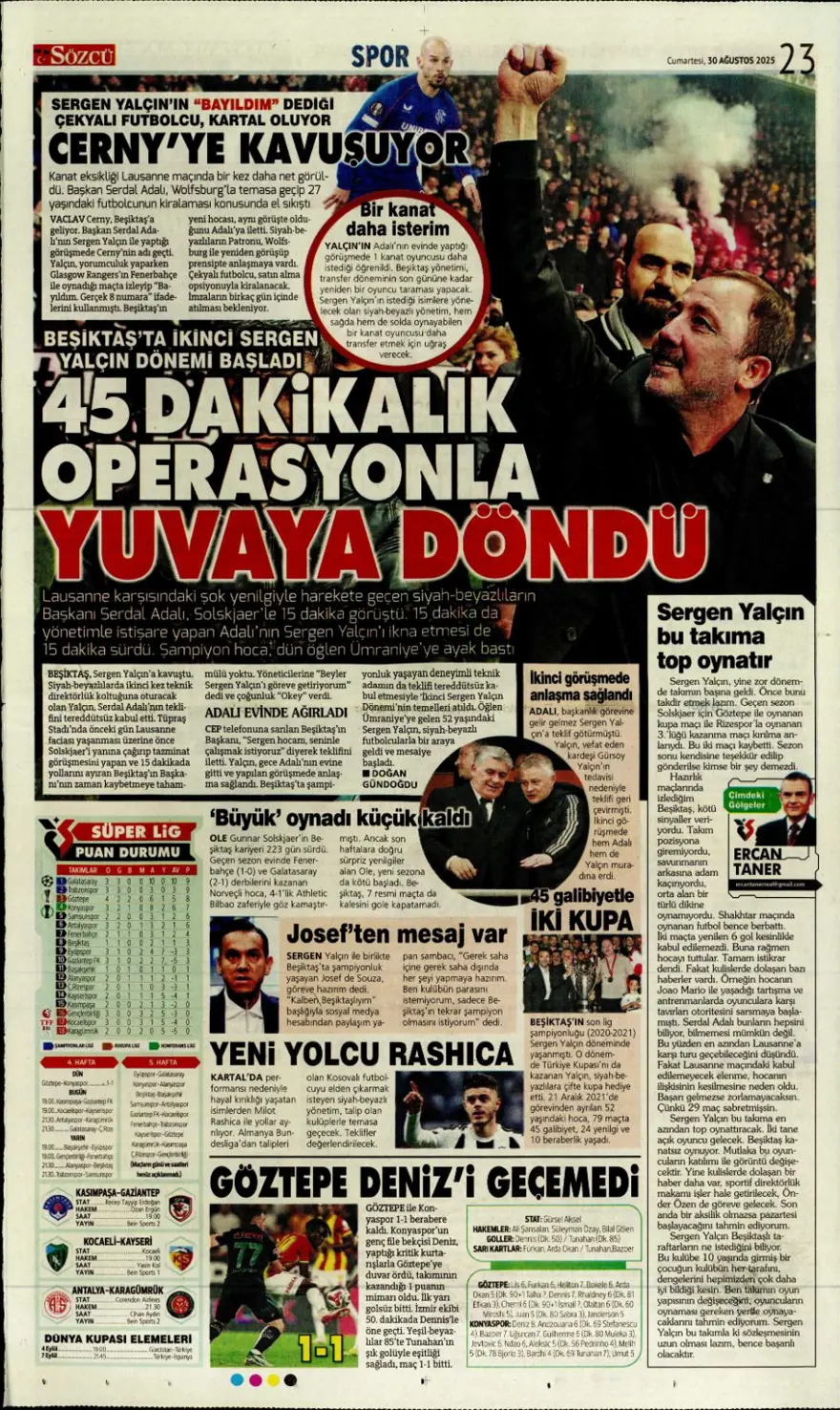 "Beklenen son" (30 Ağustos spor manşetleri) 19