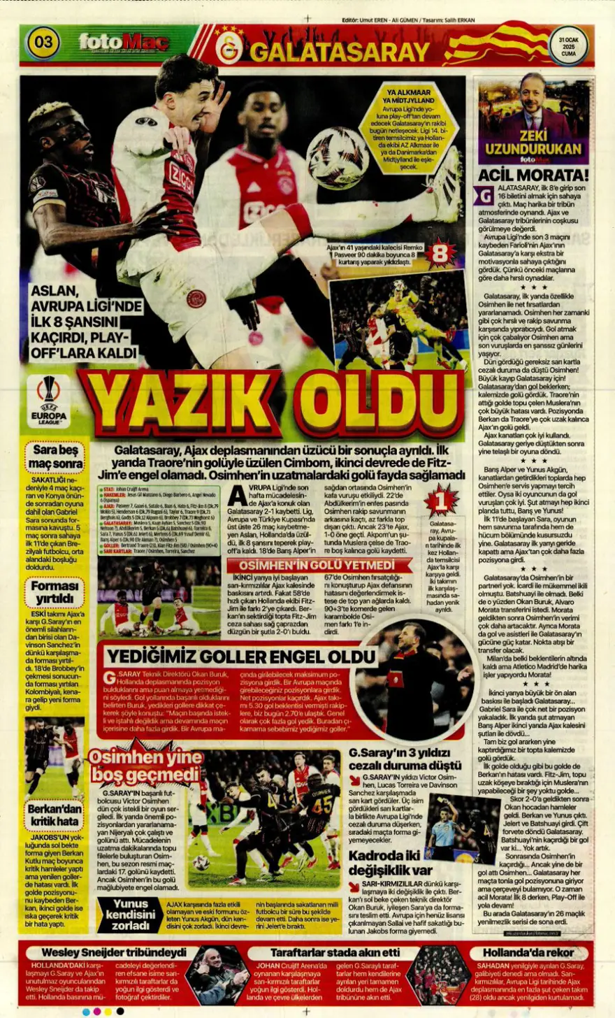 "İki play-off, bir off" (31 Ocak 2025 spor manşetleri) 2 "İki play-off, bir off" (31 Ocak 2025 spor manşetleri) 2