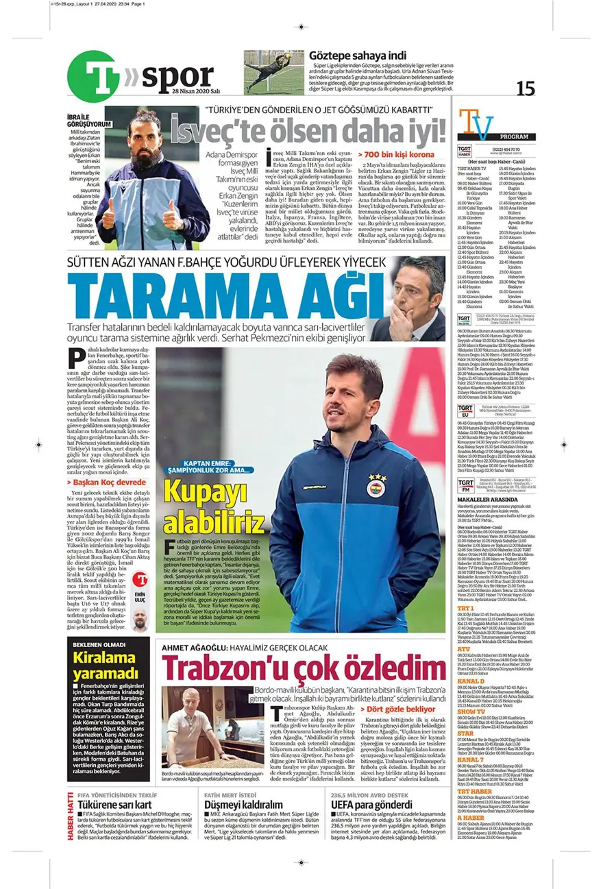 Günün spor manşetleri (28 Nisan 2020) 2