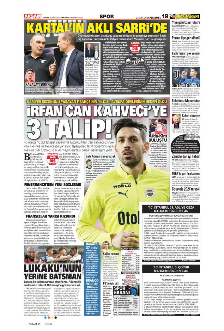 "Aslan'a süper panzer" (2 Mayıs 2024 spor manşetleri) 3