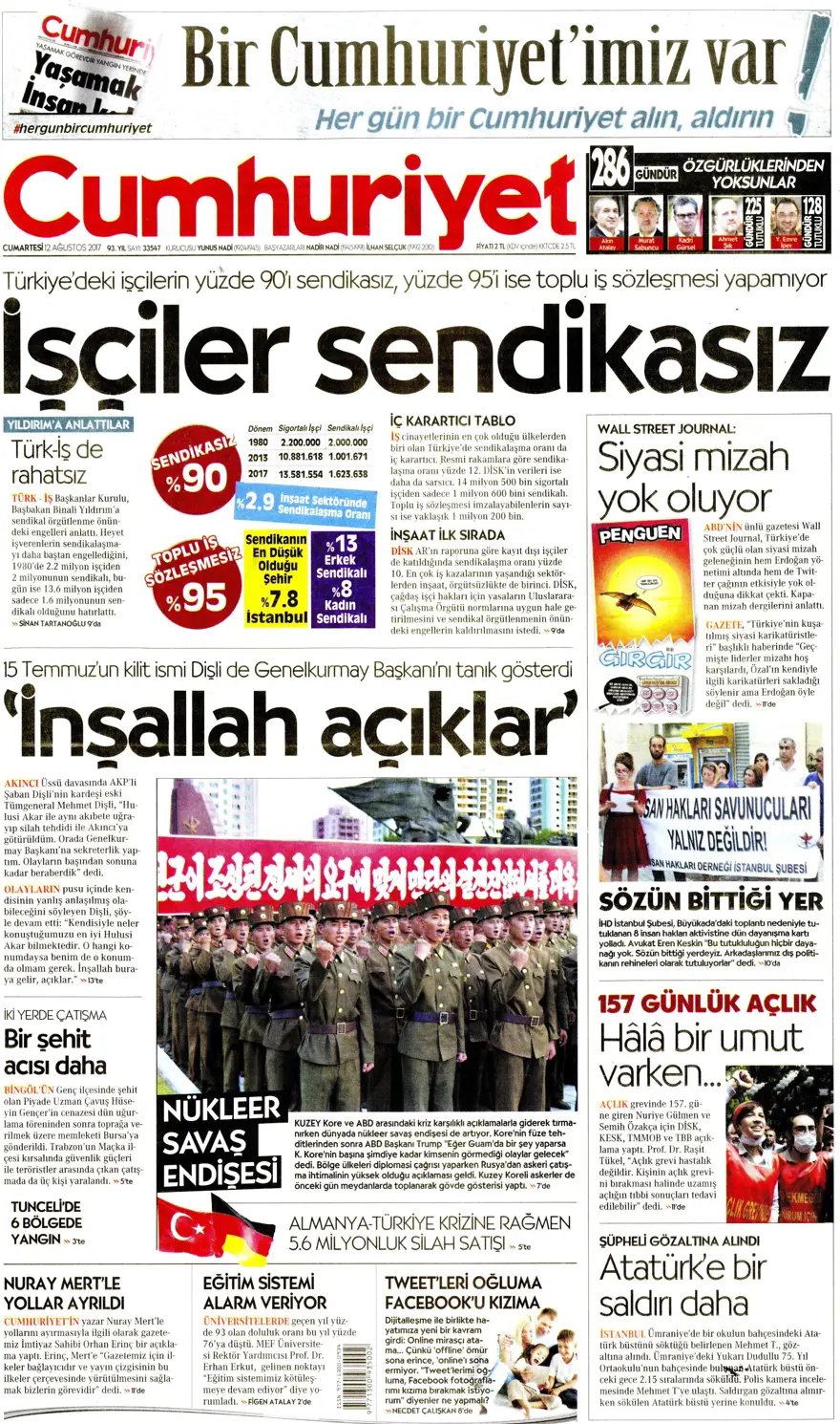 Günün gazete manşetleri - 12.08.2017 3 Günün gazete manşetleri - 12.08.2017 3