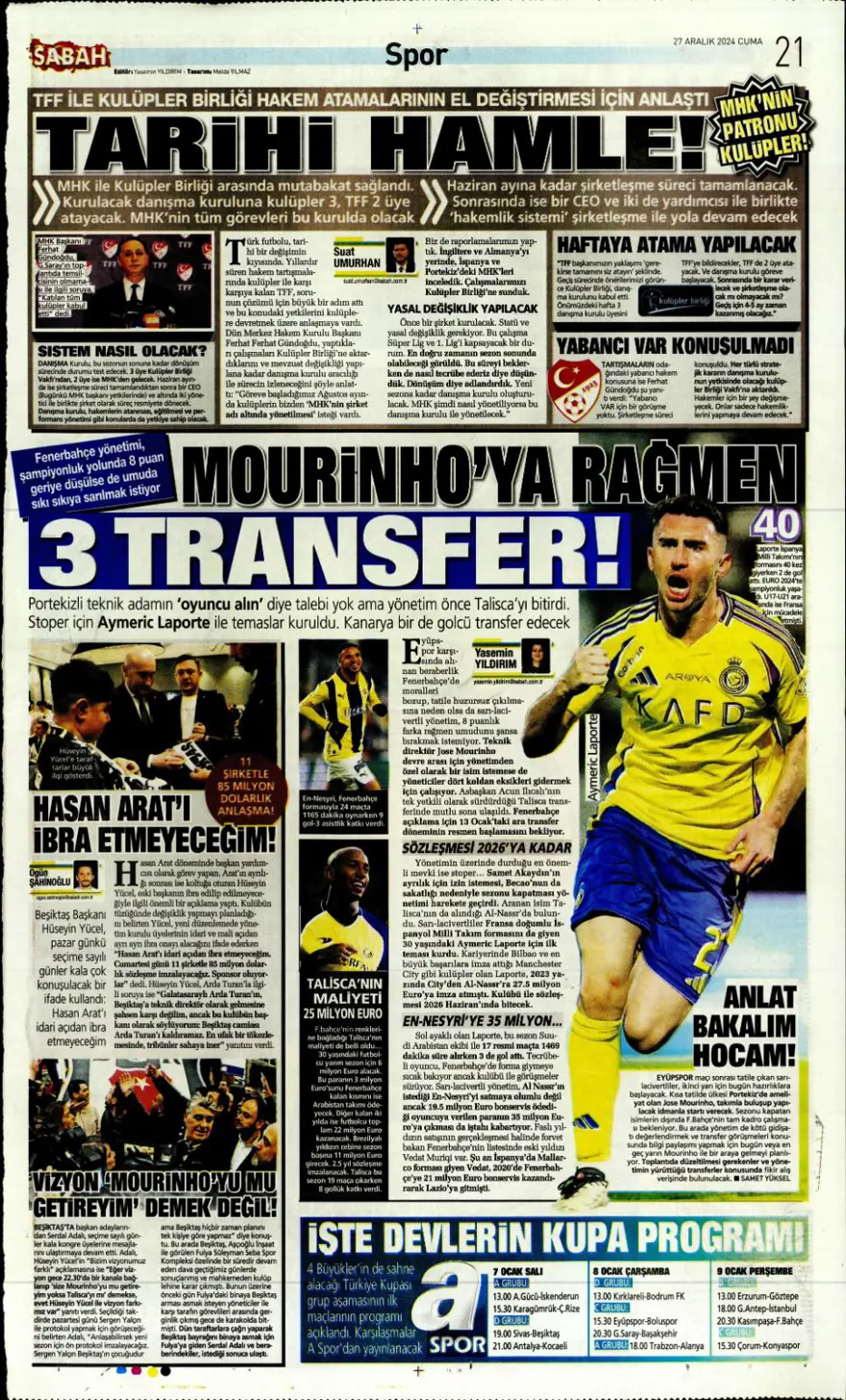 "Mourinho'dan Rashford'a davet" (27 Aralık 2024 spor manşetleri) 7