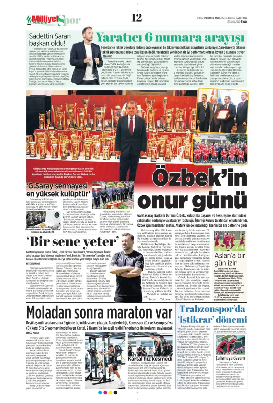 "Sofya'da tarihi zafer" (12 Ekim 2025 spor manşetleri) 13