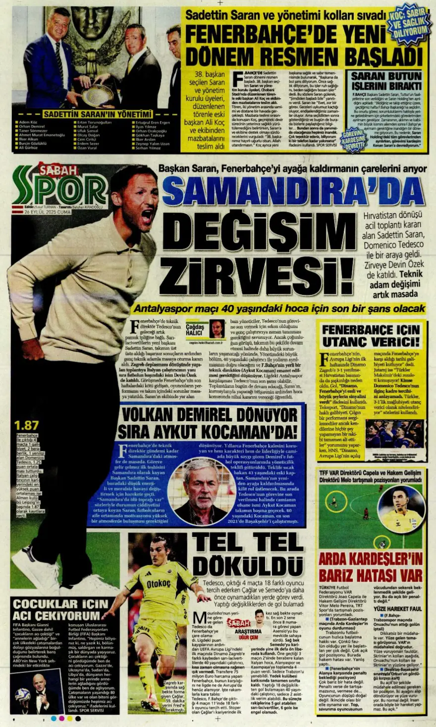 "Tedesco görüşme odasına" (26 Eylül 2025 spor manşetleri) 2 "Tedesco görüşme odasına" (26 Eylül 2025 spor manşetleri) 2