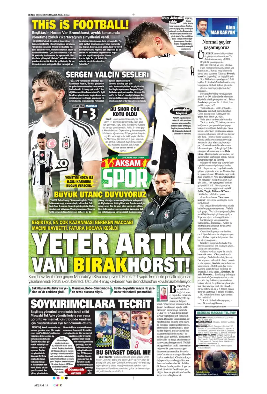 "Avrupa'da Fener alayı" (29 Kasım 2024 spor manşetleri) 3