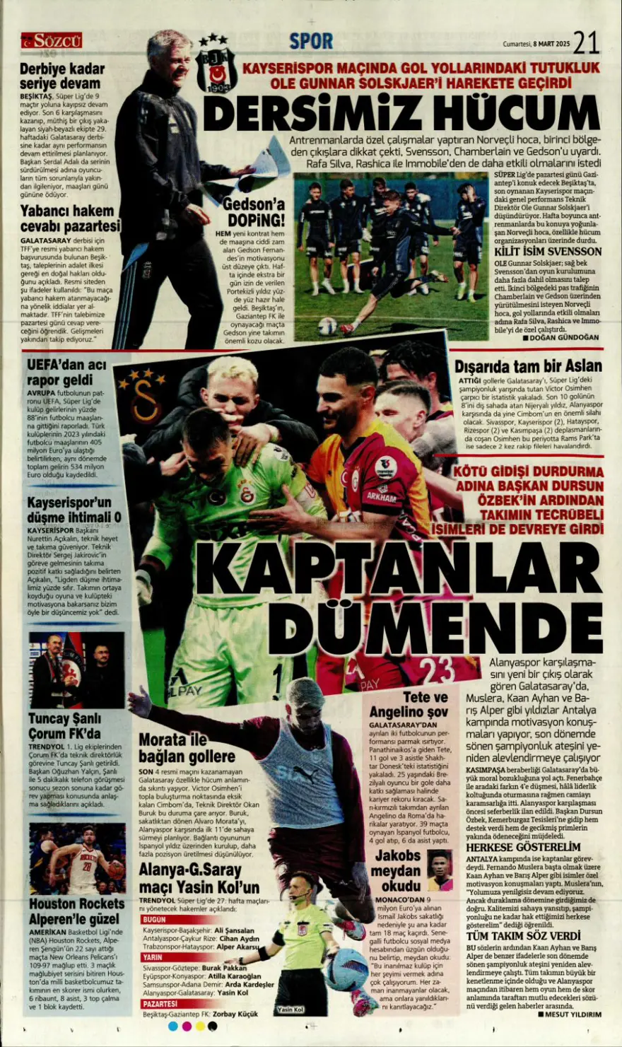 "Fatura Mourinho'ya" (8 Mart 2025 spor manşetleri) 11 "Fatura Mourinho'ya" (8 Mart 2025 spor manşetleri) 11
