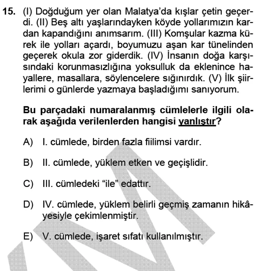 YGS Türkçe Soru ve Yanıtları 14