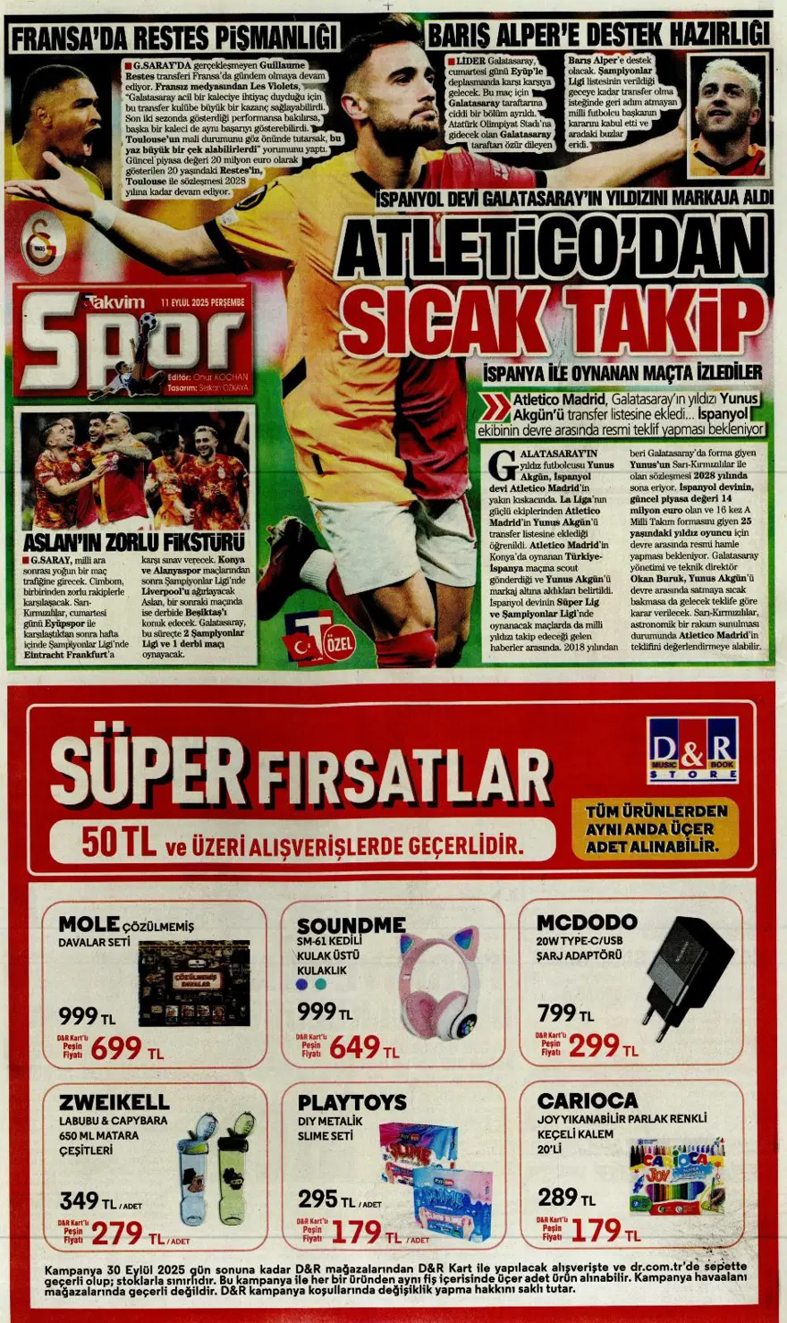 "Aslan'a yeni Mertens" (11 Eylül spor manşetleri) 23