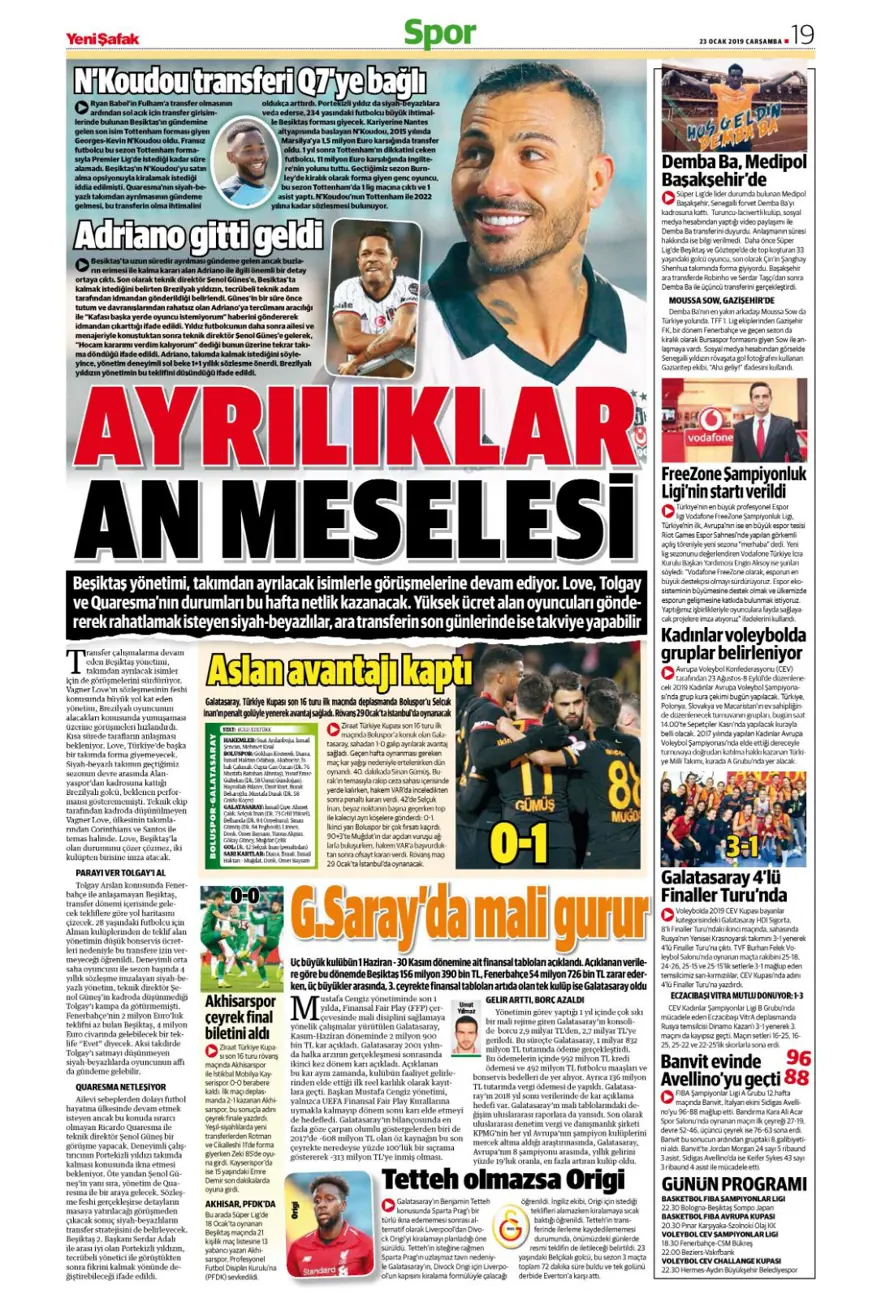 Günün spor manşetleri (23 Ocak 2019) 19