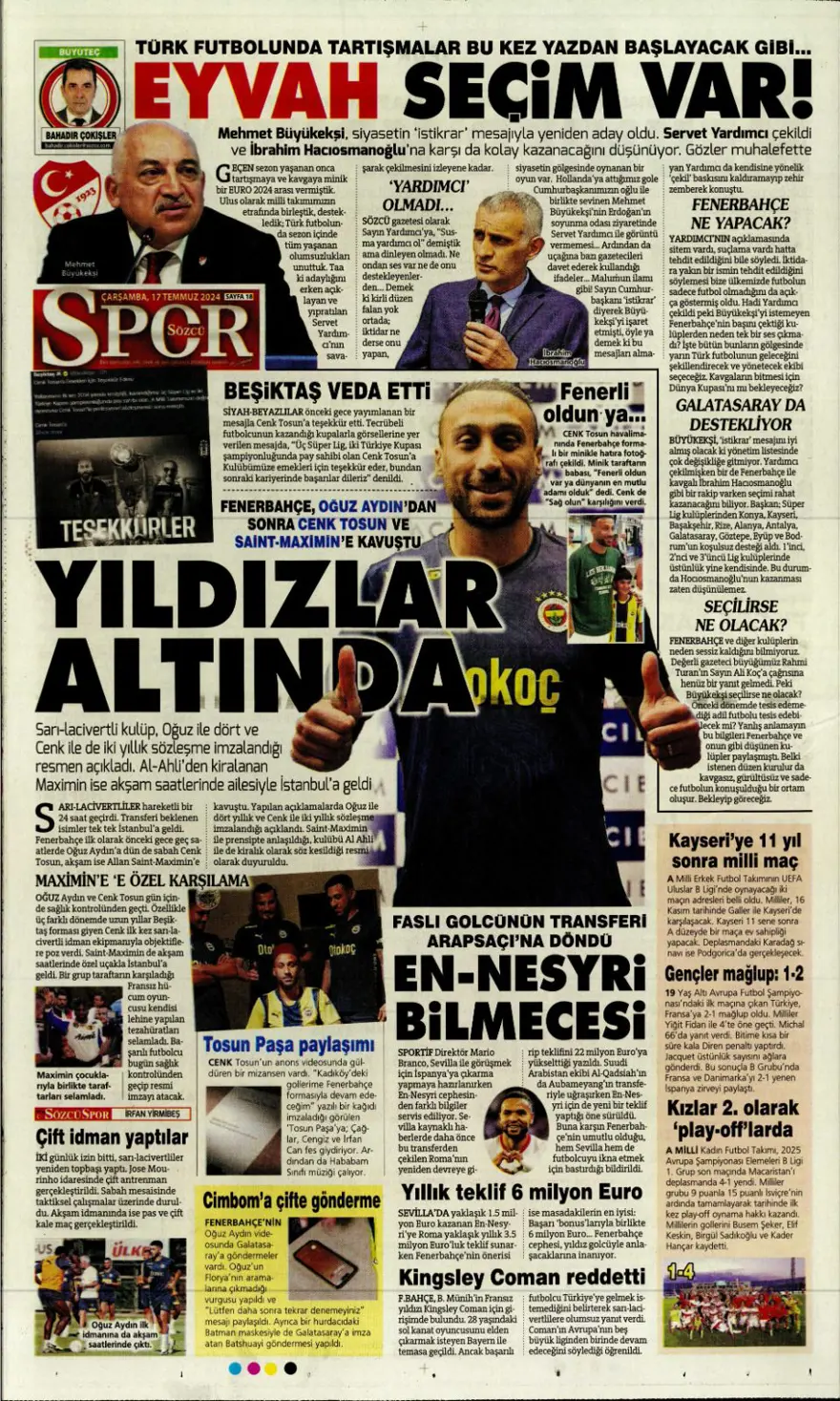 "Son aday Jelert" (17 Temmuz 2024 spor manşetleri) 9