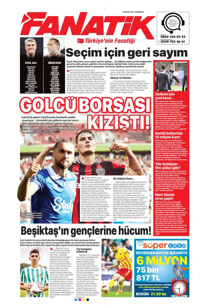 "Alacağım yok, borcum var" (8 Mayıs 2025 spor manşetleri) 6