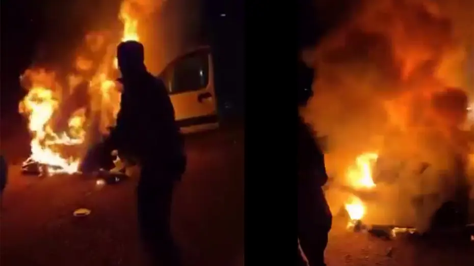 Yanan araçtaki aileyi cezaevi personeli kurtardı