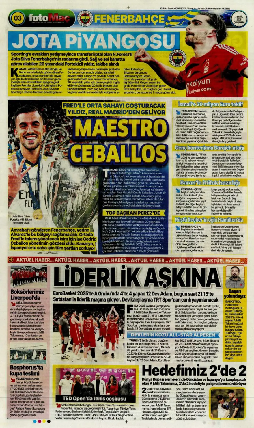"Transfer çılgınlığı" (3 Eylül spor manşetleri) 4