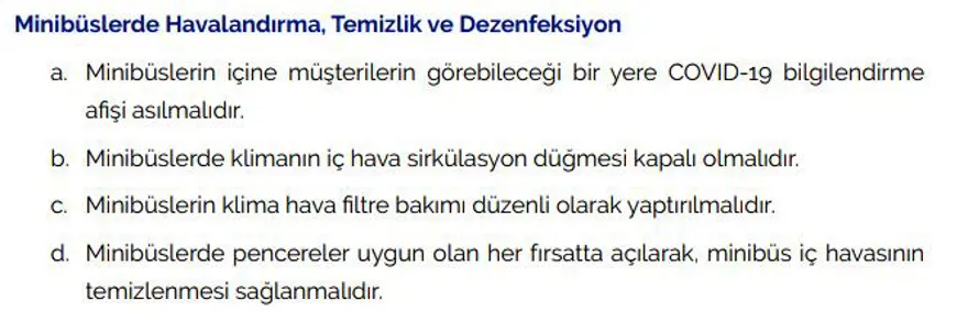 Covid-19 kapsamında minibüsler ile ilgili alınması gereken önlemler 3